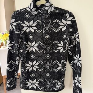 Spyder Black and White Zip-Up Sweater with Snowflake Design